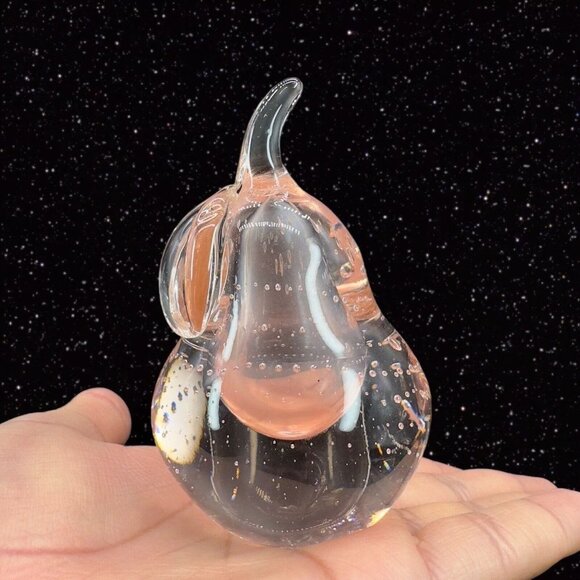 Venetian Art Glass Fruit Apple Pear Paperweight Pink Tint Small Bubbles Italian - Picture 6 of 13